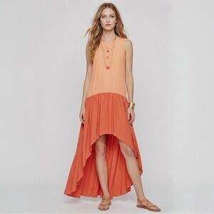 Anthropologie Hutch Liz Dress XS Orange High Low Resort Vacation Midi